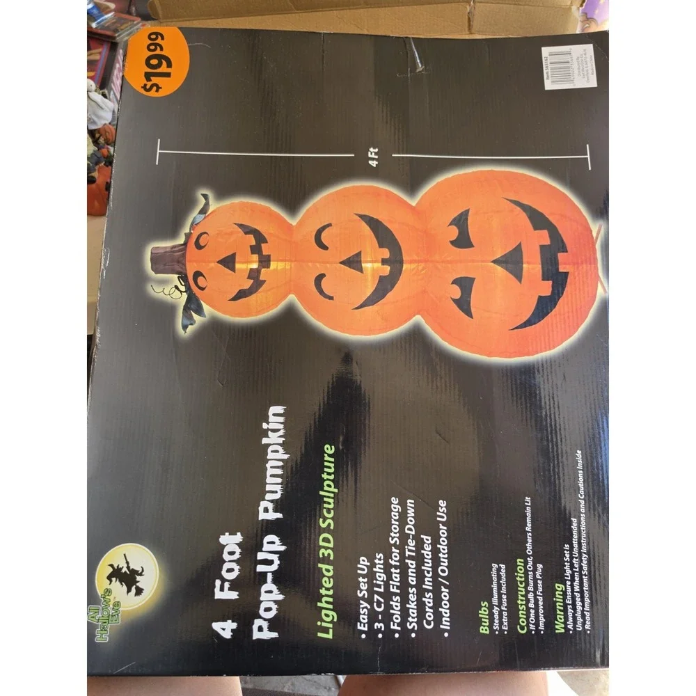 Vtg 4'Lighted Pop Up Pumpkin Stack Halloween Decor New!